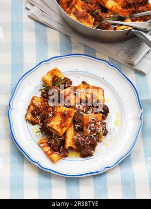 Pâtes Paccheri au ragu au bœuf Banque D'Images