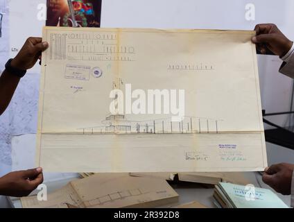 Ancien plan italien pour le bâtiment Tagliero FIAT, région centrale, Asmara, Erythrée Banque D'Images