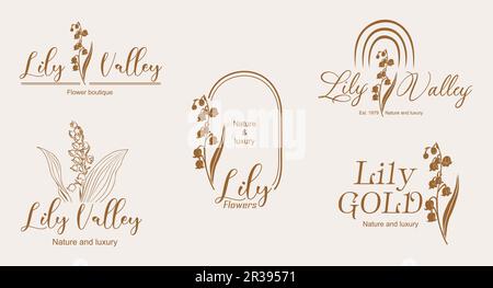 Ensemble de logos vectoriels avec fleurs de Lily of the Valley. Illustration de Vecteur