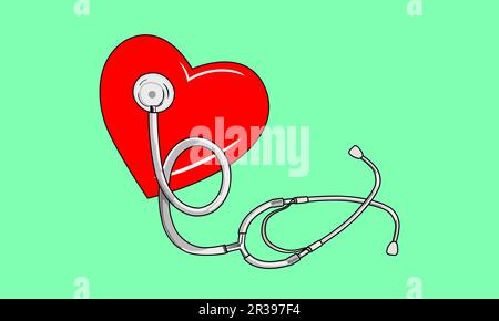 Stéthoscope médical et coeur. Symbole de soins de santé, illustration vectorielle. Banque D'Images