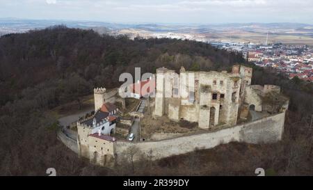 Boskovice, république tchèque-14 septembre 2023 : vue panoramique aérienne du château de Boskovice et de la ville-Hrad Boskovice, gothique médiéval pour en Moravie Banque D'Images