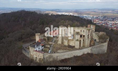 Boskovice, république tchèque-14 septembre 2023 : vue panoramique aérienne du château de Boskovice et de la ville-Hrad Boskovice, gothique médiéval pour en Moravie Banque D'Images