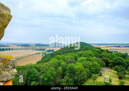 Vue du château de Mühlburg à la forteresse de Wachsenburg, municipalité de Drei Gleichen, Thuringe, Allemagne. Banque D'Images