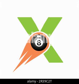 Lettre X logo de l'équipe de sport de billard. 8 modèle de conception du logo de la réserve de balles Illustration de Vecteur