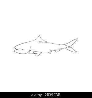 tracé de ligne continu de poisson. Illustration vectorielle sur fond blanc. Illustration de Vecteur