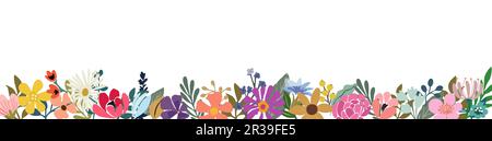 Bannière fleurie, bordure, toile de fond, superposition sur du blanc. Illustration de Vecteur