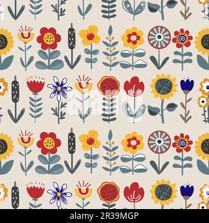 Joli motif fleuri dessiné à la main sans couture. Magnifique fond de lit fleuri de style scandinave ou ukrainien. Design pour le textile, les salutations, les fonds d'écran Illustration de Vecteur