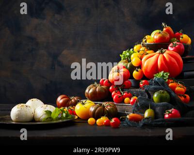 Préparation des tomates et de la mozzarella Banque D'Images