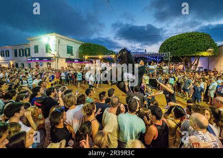 Jaleo, danse traditionnelle avec les chevaux, à l'origine du 14th siècle, festivals de Sant Lluís, Minorque, iles baléares, Espagne. Banque D'Images