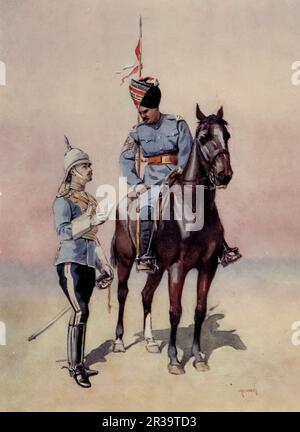 27th Cavalerie légère et 26th Cavalerie légère du roi George peinte par le major Alfred Crowdy Lovett, (1862-1919) du livre « les armées de l'Inde » du major George Fletcher MacMunn, (1869-1952) Date de publication 1911 Éditeur London, Adam et Charles Black Banque D'Images