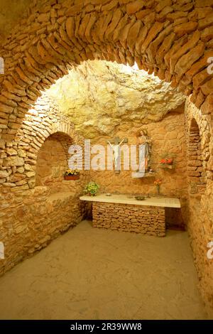 Basilica de Sa cova de Santa Agnès (s.XVI-XVII). Sant Antoni de Portmany.Ibiza.Illes Balears.España. Banque D'Images