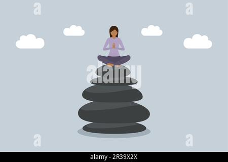 femme méditant assise sur une pile de pierres zen travail équilibre concept Illustration de Vecteur