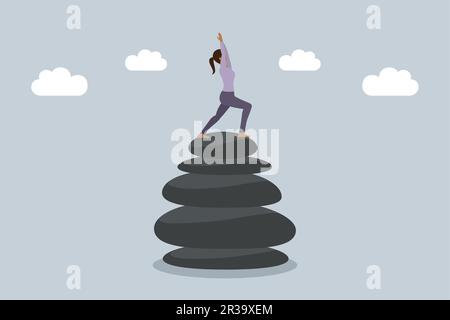 fille de yoga sur une pile de pierres zen équilibre concept Illustration de Vecteur