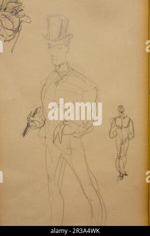 un dandy, 1881, papel lapiz sobre, Henry de Toulouse-Lautrec, museo modernista de CAN Prunera, siglo XX, Soller, Sierra de Tramuntana, Majorque, îles baléares, espagne, europe. Banque D'Images