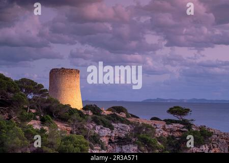 Tour de Cala Pi, seizième siècle, utilisé pour défendre l'entrée de la baie, Cala Pi, Majorque, îles Baléares, Espagne, Europe. Banque D'Images