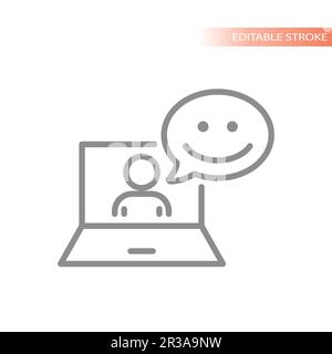 Bulle de chat à visage heureux, icône de vecteur de ligne de commentaires client. Symbole de discussion sur les réseaux sociaux, d'aide ou de contour de contact. Illustration de Vecteur