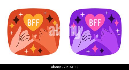 Ensemble d'autocollants sur les amis et l'amitié. Collection de lettres dessinées à la main Illustration de Vecteur