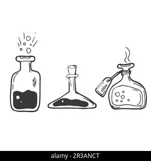 Ensemble de potions magiques, tubes et flacons. Style Doodle Illustration de Vecteur