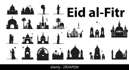 Un ensemble de silhouettes Eid ul Adha et Eid ul Fitr vecteurs de la mosquée. Illustration de Vecteur