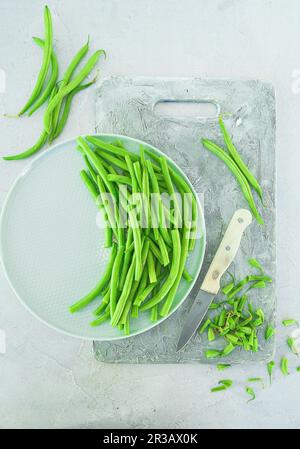 Haricots verts fraîchement cueillis Banque D'Images