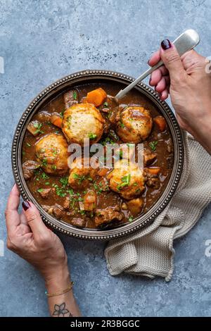 Ragoût de bœuf mijoté avec des boulettes Banque D'Images