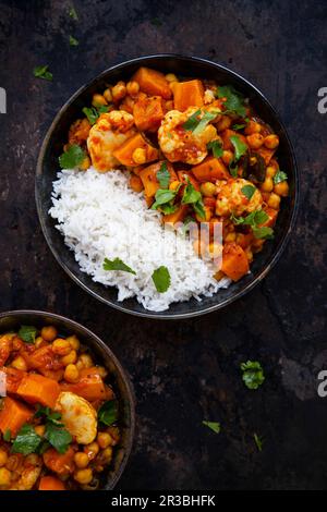 Curry de pois chiches avec curcuma, chou-fleur et patates douces Banque D'Images