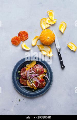 Salade d'orange avec oignons rouges Banque D'Images