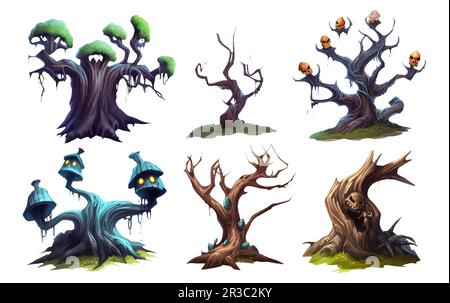 définir l'illustration vectorielle de l'arbre magique halloween concept isolé sur fond blanc Illustration de Vecteur