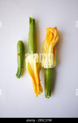 Mini courgettes avec fleurs de courge Banque D'Images