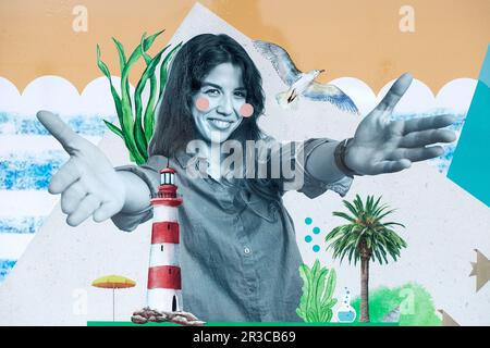 Des graphismes au bord de l'eau de Barcelone. Banque D'Images