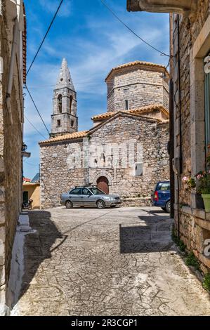 Église de Taxiarches, 18th siècle, village de Tseria, près de Kardamyli, Mani Messenian, Exo Mani, presqu'île du Péloponnèse, région du Péloponnèse, Grèce Banque D'Images