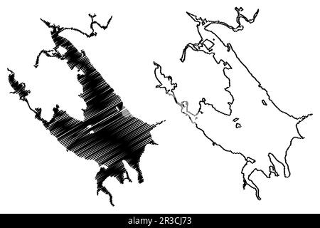 Carte du réservoir Rybinsk (Russie, Fédération de Russie, Volga River) illustration vectorielle, schéma de scribble carte de Rybinskoye vodokhranilishche ou de la mer de Rybinsk Illustration de Vecteur