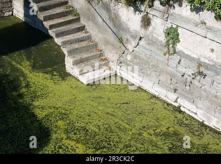 Villa en bord de mer en pierre menant à l'eau stagnante, lac de Côme, Italie Banque D'Images