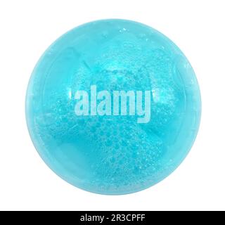 Mousser. Goutte ronde de shampooing ou de savon liquide avec bulles sur fond blanc Banque D'Images