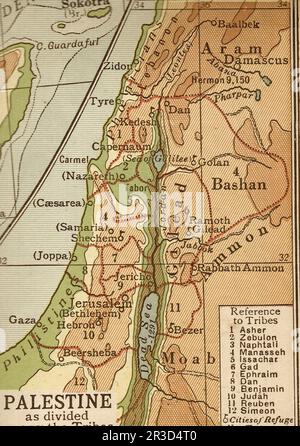 Carte géographique ancienne de la Palestine en sépia. Banque D'Images