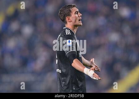 Stade Carlo Castellani, Empoli, Italie, 22 mai 2023, Dusan Vlahovic (Juventus FC) réagit pendant le FC Empoli contre le FC Juventus - football italien série A. Banque D'Images