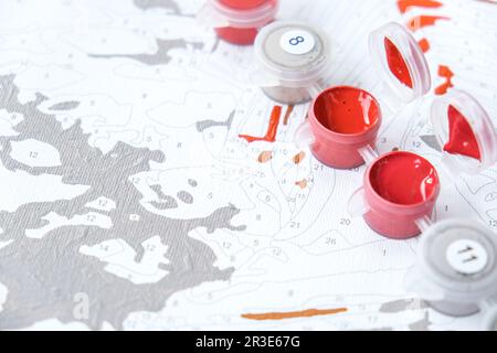 Peintures acryliques sur toile numérotée. Image par chiffres. Passe-temps créatif. Peinture pour débutants. Passe-temps pour rester à la maison isolement, Banque D'Images