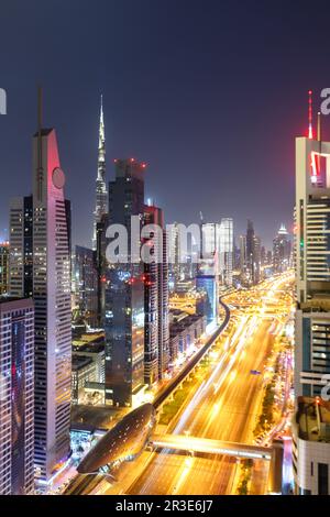 Dubai Sheikh Zayed Road Burj Khalifa Kalifa Skyscraper Portrait d'architecture dans les Émirats arabes Unis Banque D'Images