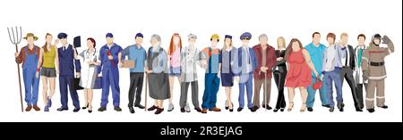 Seth 20 pcs groupe de personnes de différentes professions sur fond blanc - Vector Banque D'Images