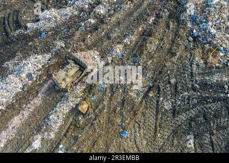 Vue aérienne de l'installation municipale de déchets de décharge, Pennsylvanie, États-Unis Banque D'Images