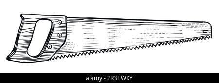 Dessin de scie à main dessiné à la main. Outil de travail du bois. Dessin style gravure vintage détaillé. Illustration vectorielle SAW Illustration de Vecteur