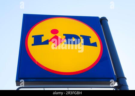 Signe et logo de Lidl Banque D'Images