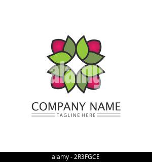 ensemble de fleurs logo vectoriel et design pour le design d'affaires jardin icône nature et beauté fleur Illustration de Vecteur