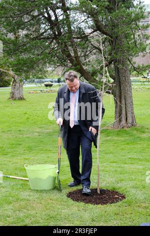 Halifax public Gardens, le major Mike Savage à la plantation d'un chêne de Bur en l'honneur du roi Charles Third Coronation Banque D'Images
