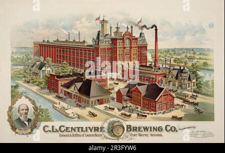 Publicité vintage pour C.L. Les bâtiments de l'usine de la Compagnie de bière Centlivre. Banque D'Images