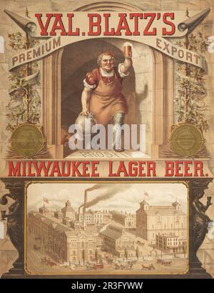Publicité vintage pour Val. La bière de luxe Milwaukee export de Blatz. Banque D'Images