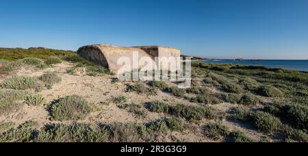 Soute de guerre civile, plage es Caragol, commune de Santanyi, Majorque, Iles Baléares, Espagne. Banque D'Images