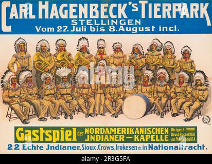 Affiche de cirque de Tierpark de Carl Hagenbeck montrant un groupe amérindien. Banque D'Images