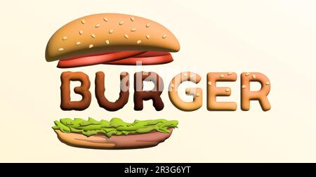 Texte BURGER stylisé comme un hamburger. Design élégant pour une marque, une étiquette ou une publicité - 3D image Banque D'Images