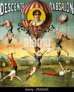 Affiche de cirque français vintage montrant un groupe d'aérateurs en train de jouer. Banque D'Images